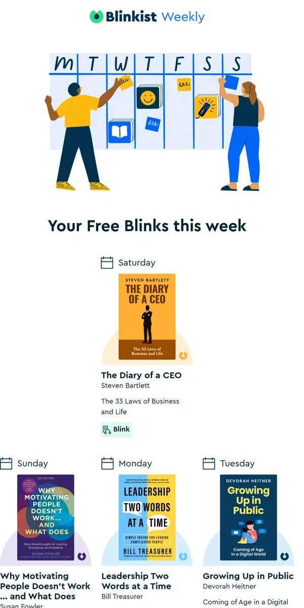 Email from Blinkist. 🗓️ The Summary: Your free reads this week