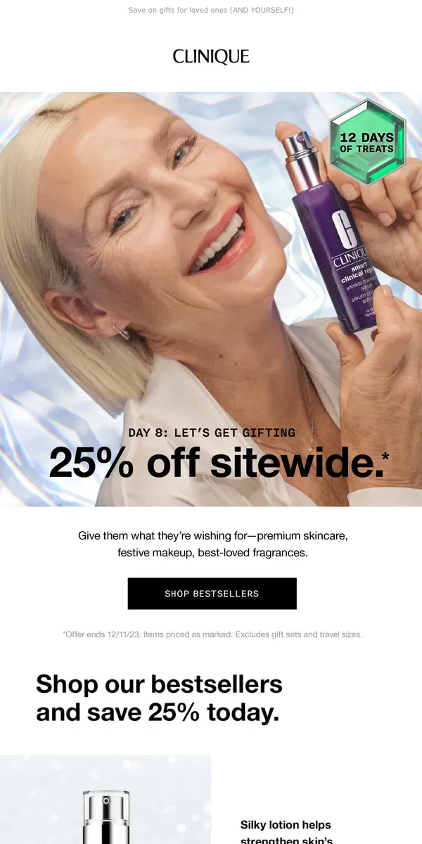 Email from Clinique. gifts ✨gifts ✨gifts. 25% off!