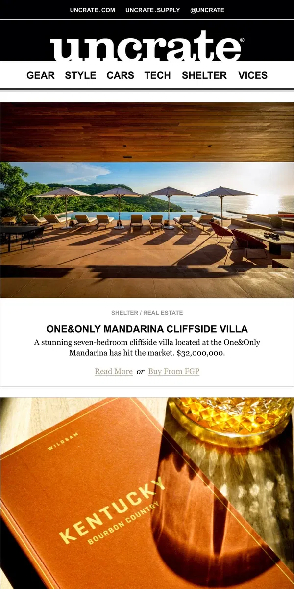 Email from Uncrate. One&Only Mandarina Cliffside Villa & more