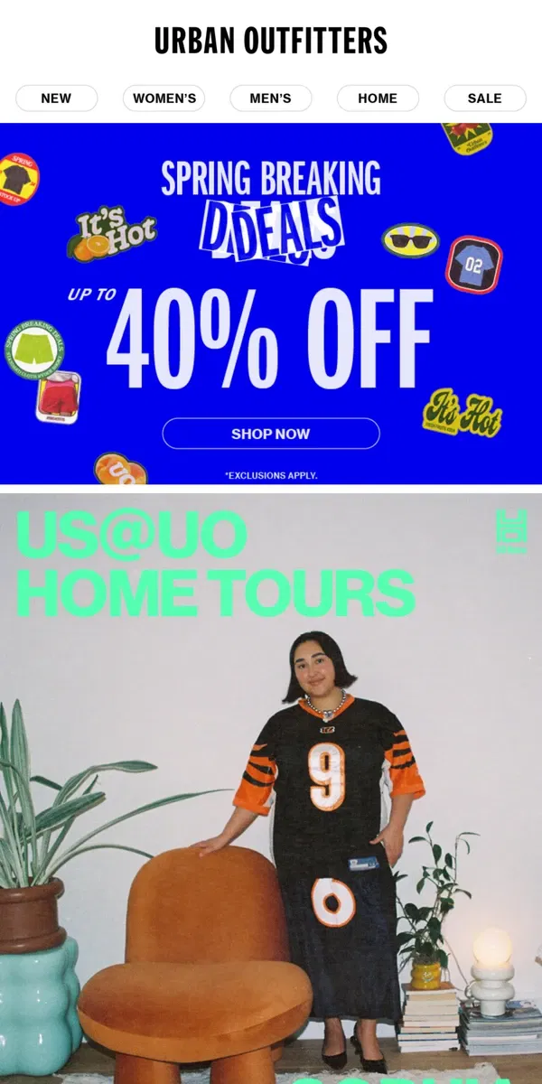 Email from Urban Outfitters. Us@UO HOME TOURS 🏠➡️ (+ EXTRA 40% OFF)