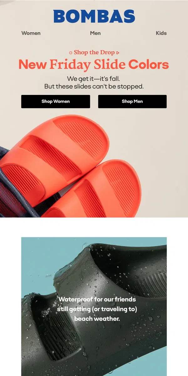 Email from Bombas. New Friday Slides? For Fall?