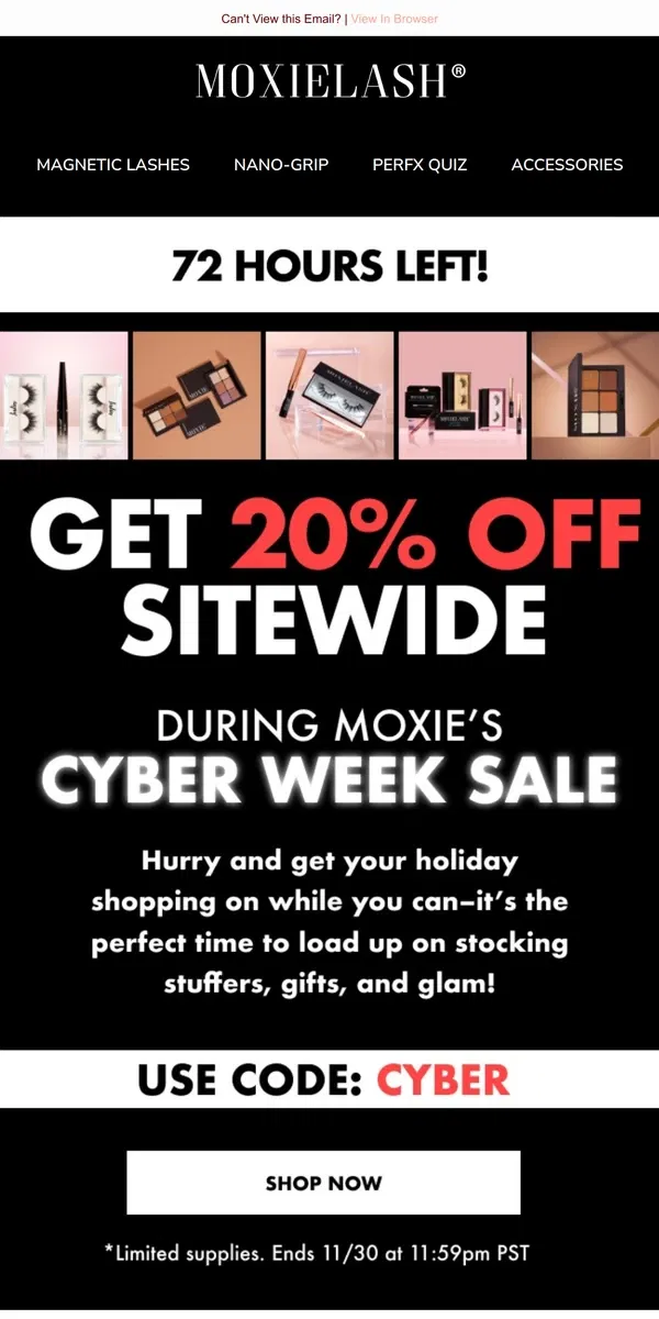 Email from MoxieLash. Ends in 72 Hours: Your Exclusive 20% Discount!