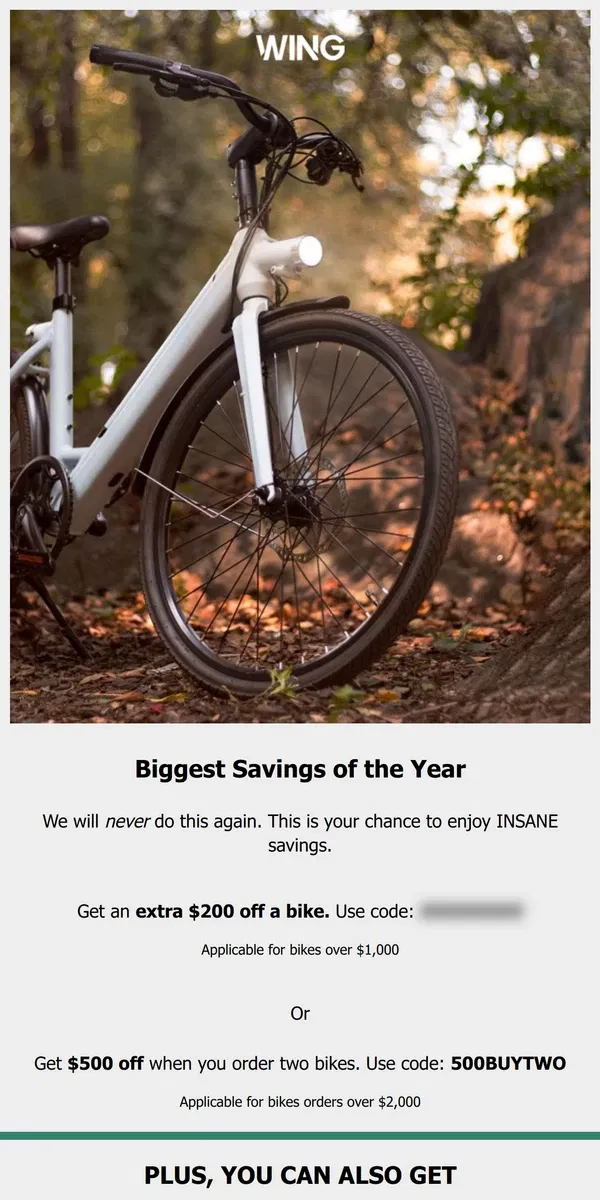 Email from Wing Bikes. ONE WORD: E X T E N D E D