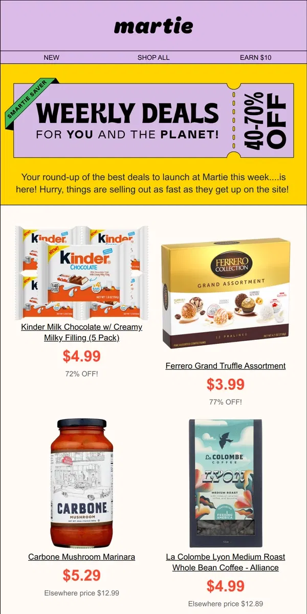 Email from Martie. ✨ It's here! Your Weekly Smartie Saver! 112 new items!