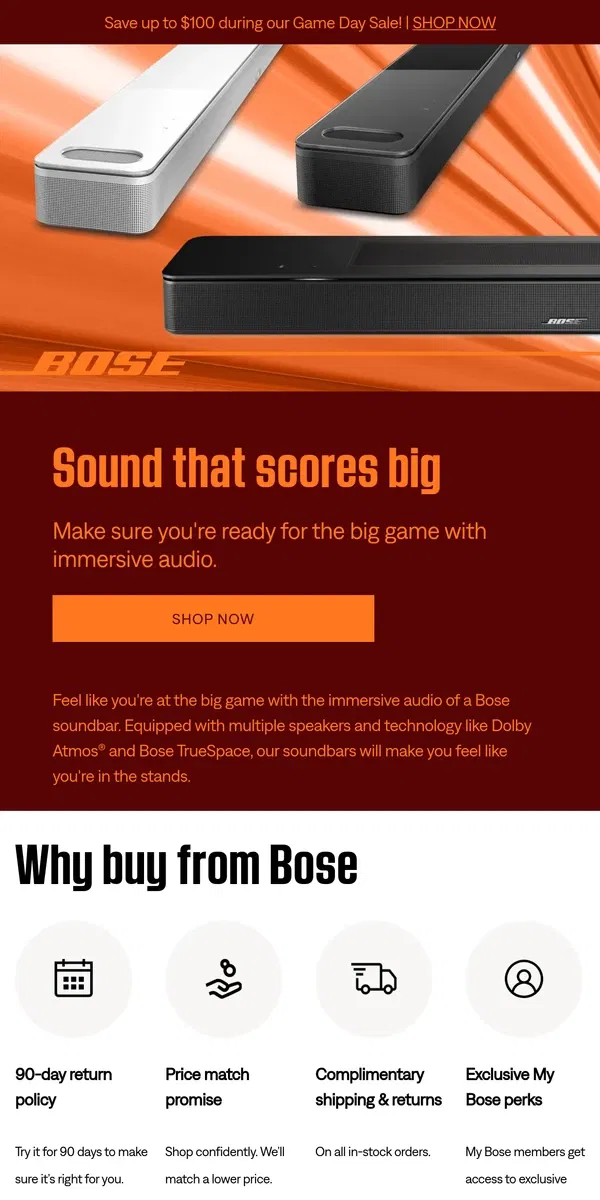 Email from Bose. Get sound that scores big & be ready for game day!