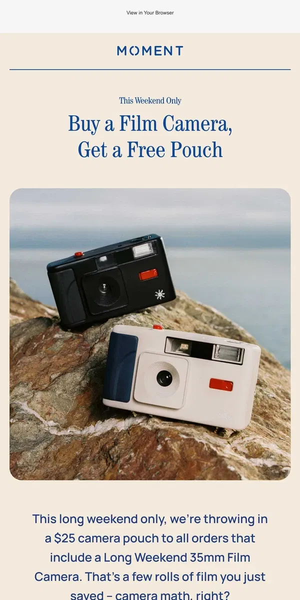 Email from Moment. Buy a Film Camera, Get a Free Pouch