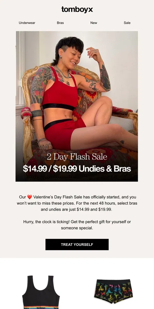 Email from TomboyX. ❤️ Flash Sale⚡ $14.99 & $19.99 Bras & Undies