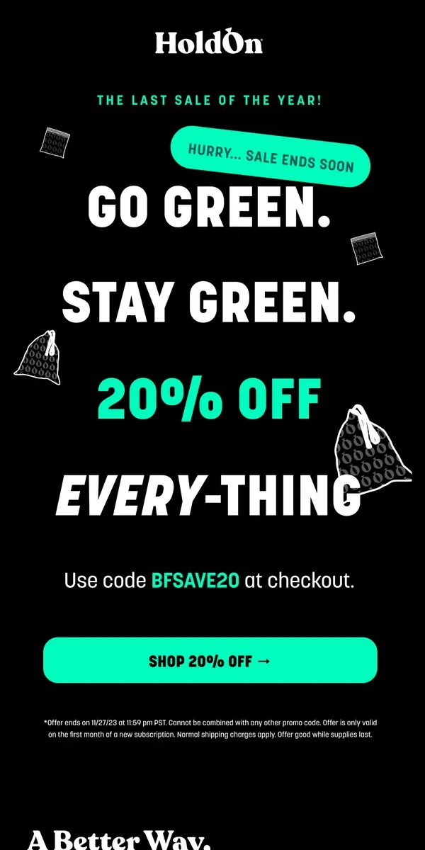 Email from HoldOn. 20% OFF SITEWIDE (Ends Soon)