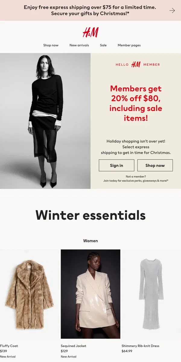 Email from H&M. Still happening: 20% off $80