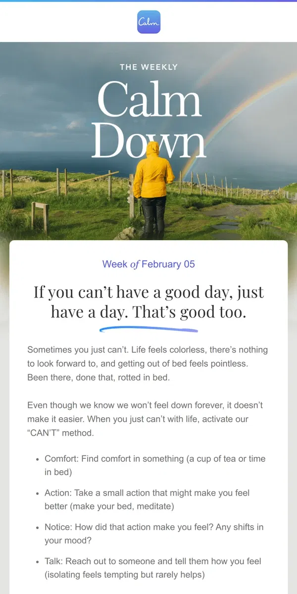 Email from Calm. 💙 What to do when you feel low
