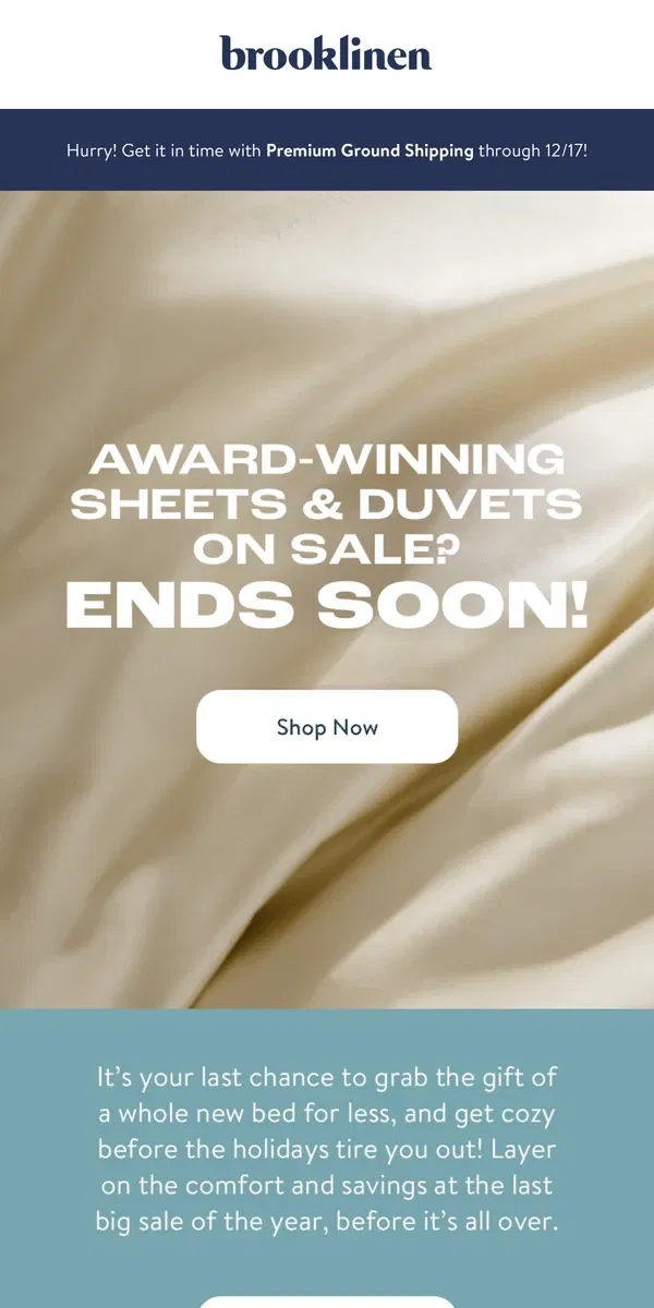 Email from Brooklinen. Check Your List Twice—The Sale’s Almost Over