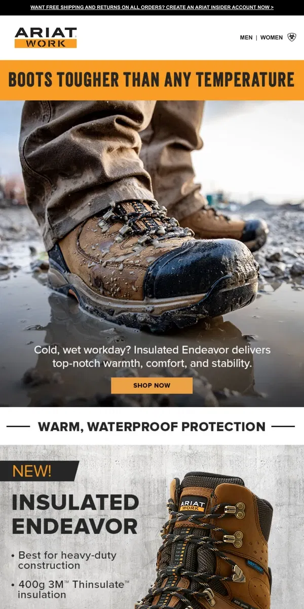 Email from Ariat. Keep Feet Warm on the Job with New Endeavor Insulated Boots