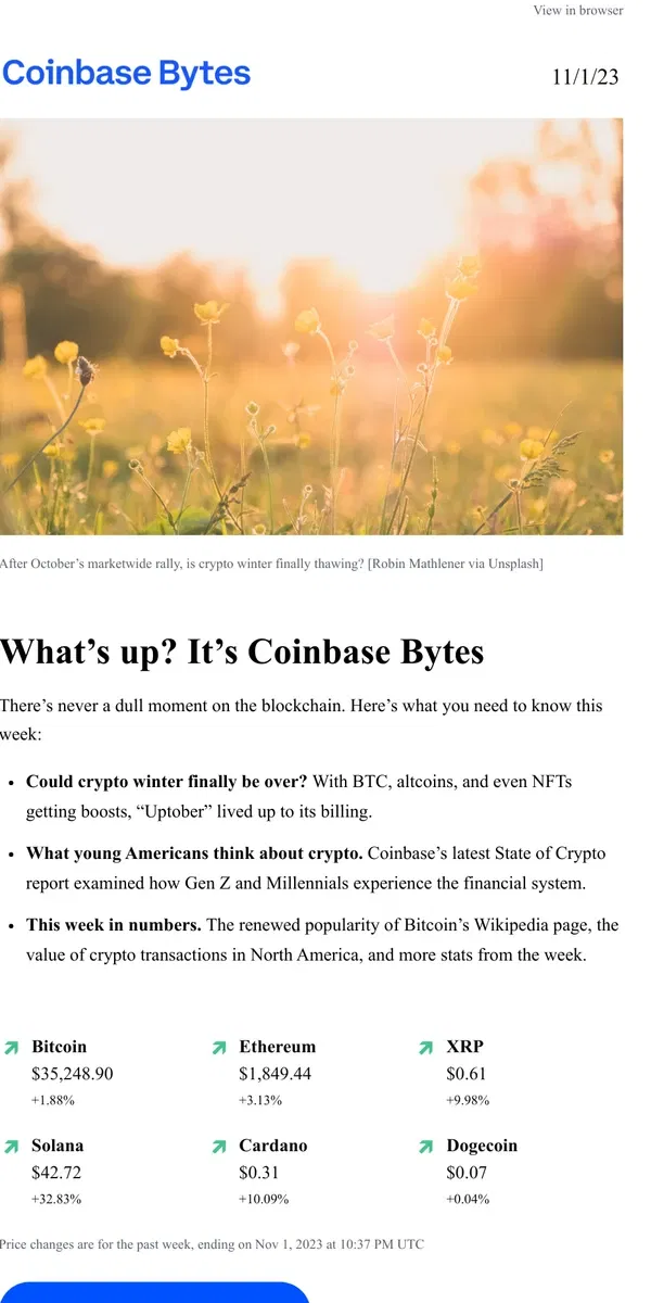 Email from Coinbase. Inside crypto’s autumn rally