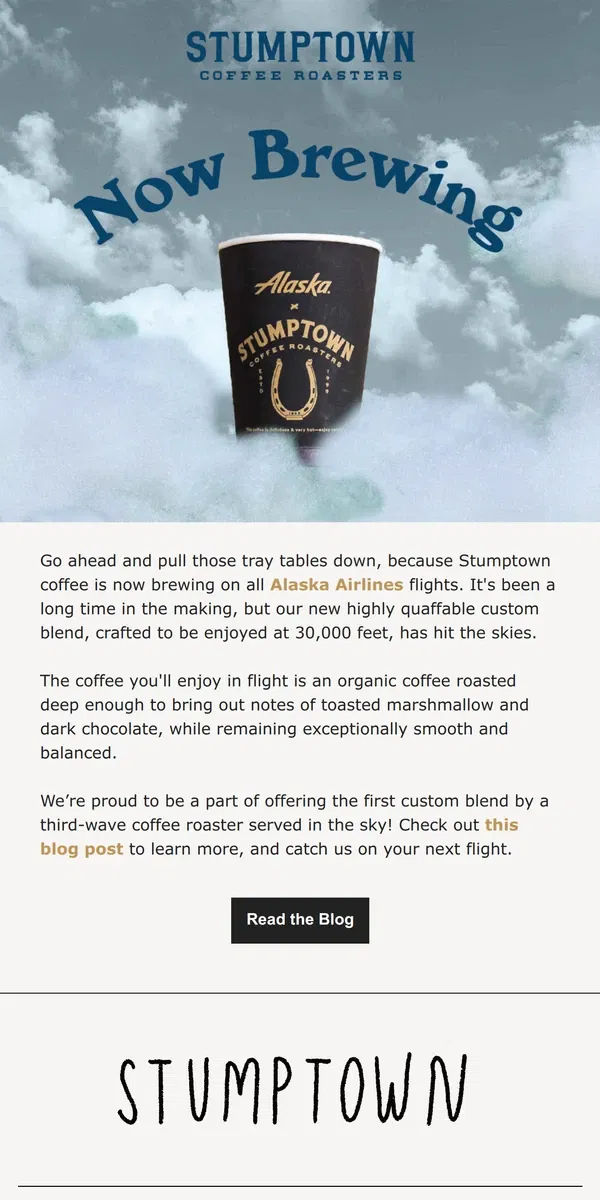 Email from Stumptown Coffee Roasters. At cruising altitude ✈️