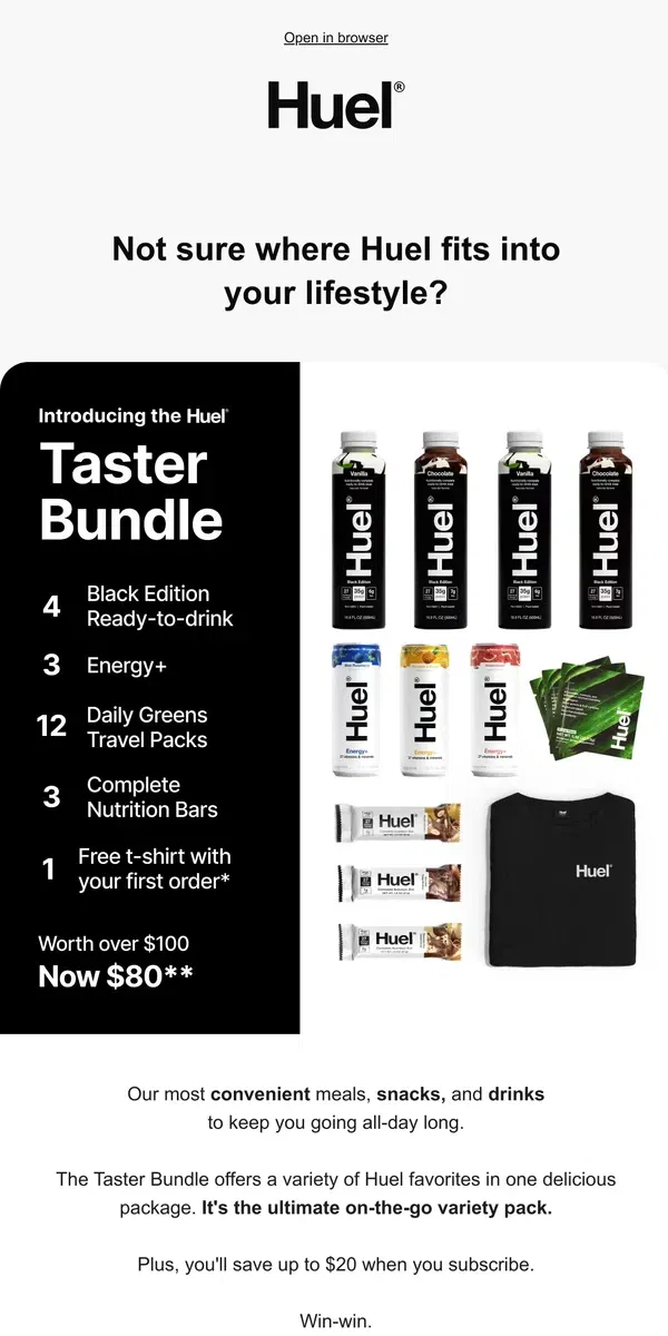 Email from Huel. NEW Huel Taster Bundle 💥