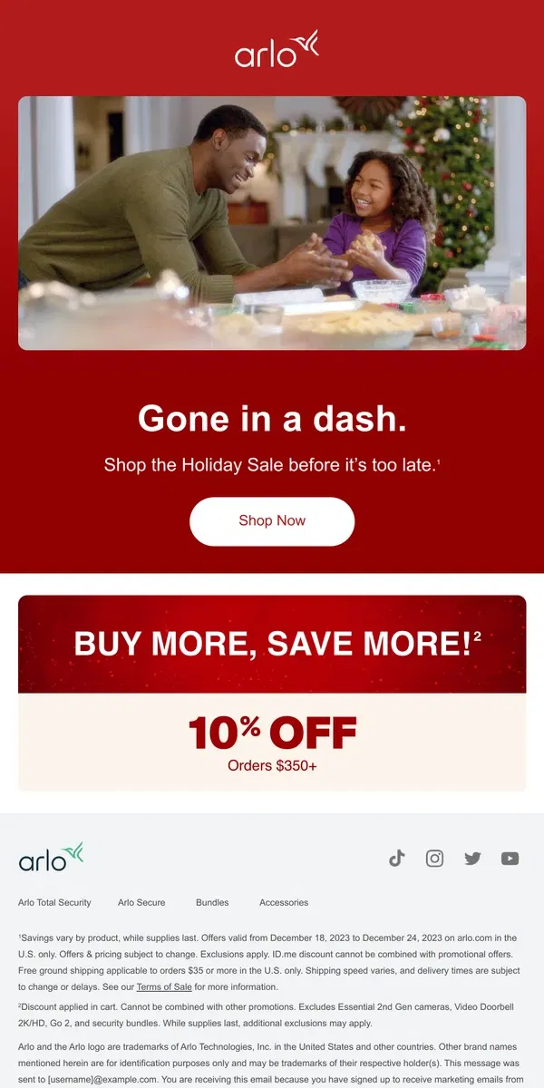 Email from Arlo. Final call for holiday savings.