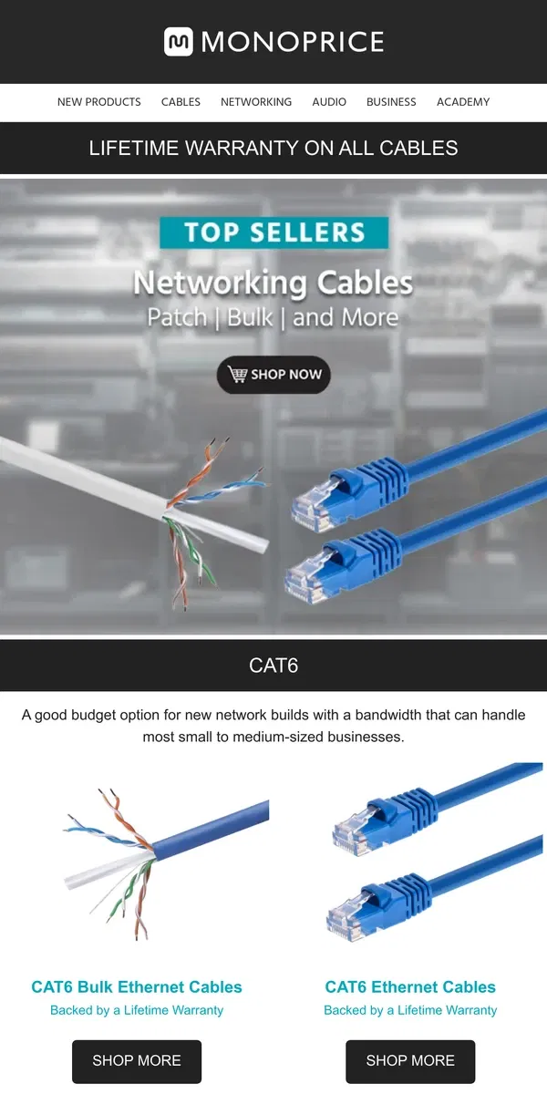 Email from Monoprice. 🔥 Our Top-Selling Networking Cables Are Here! 🔥