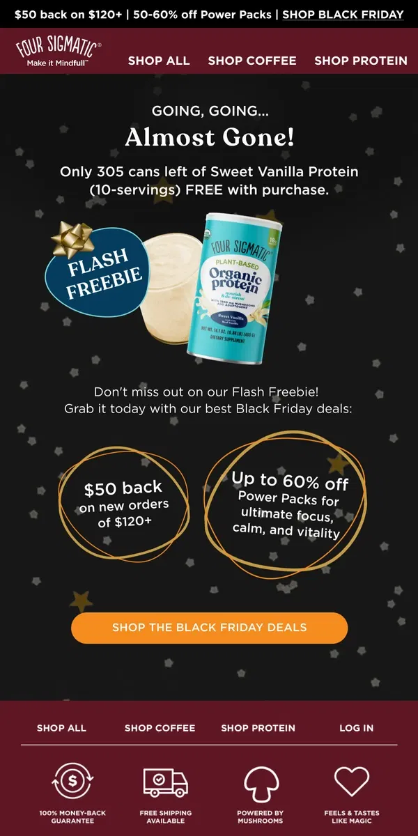 Email from Four Sigmatic. Only 305 cans of Sweet Vanilla Protein left.