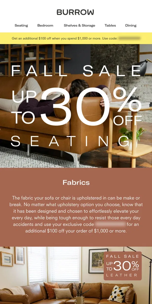 Email from Burrow. Save up to 30% on seating