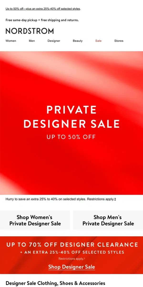 Email from Nordstrom. Going fast: Private Designer Sale