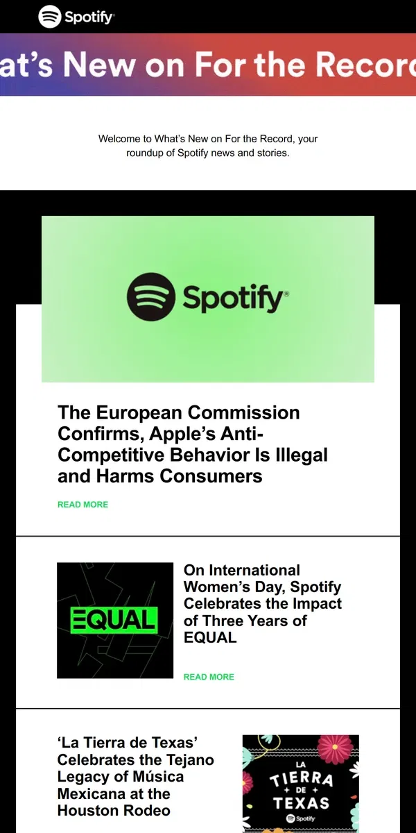 Email from Spotify. EU Commission Confirms, Apple’s Anti-Competitive Behavior Is Illegal and Harms Consumers