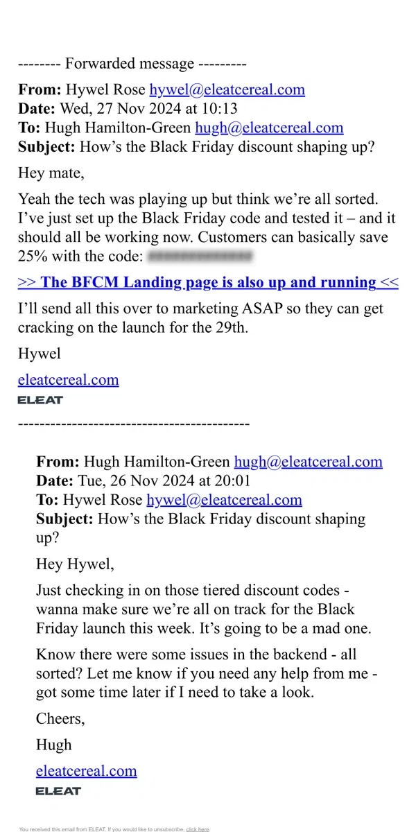 Email from ELEAT. (1) Fwd: How’s the Black Friday discount shaping up?