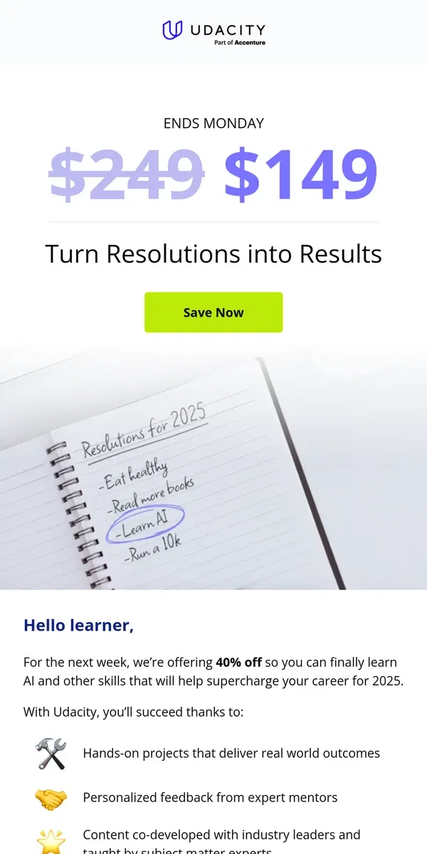 Email from Udacity. 40% off for one week only ⏳