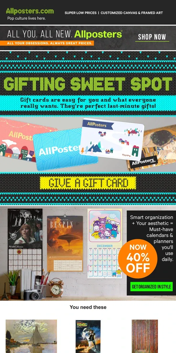 Email from AllPosters. Avoid the last-minute gift hustle