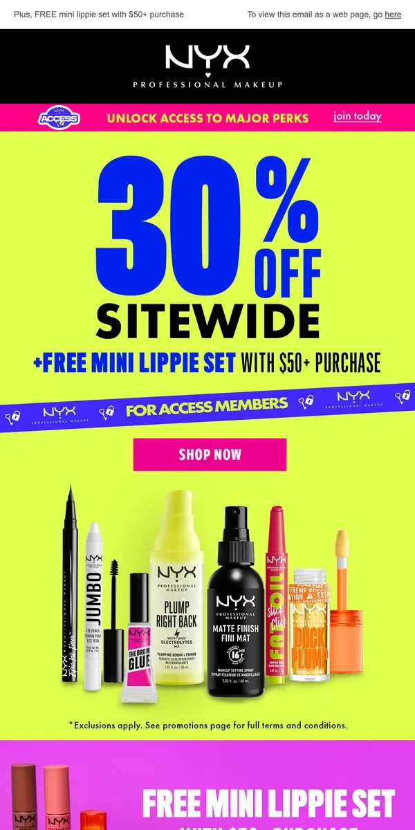 Email from NYX Professional Makeup. Bye bye 2024, hello savings! 30% off sitewide