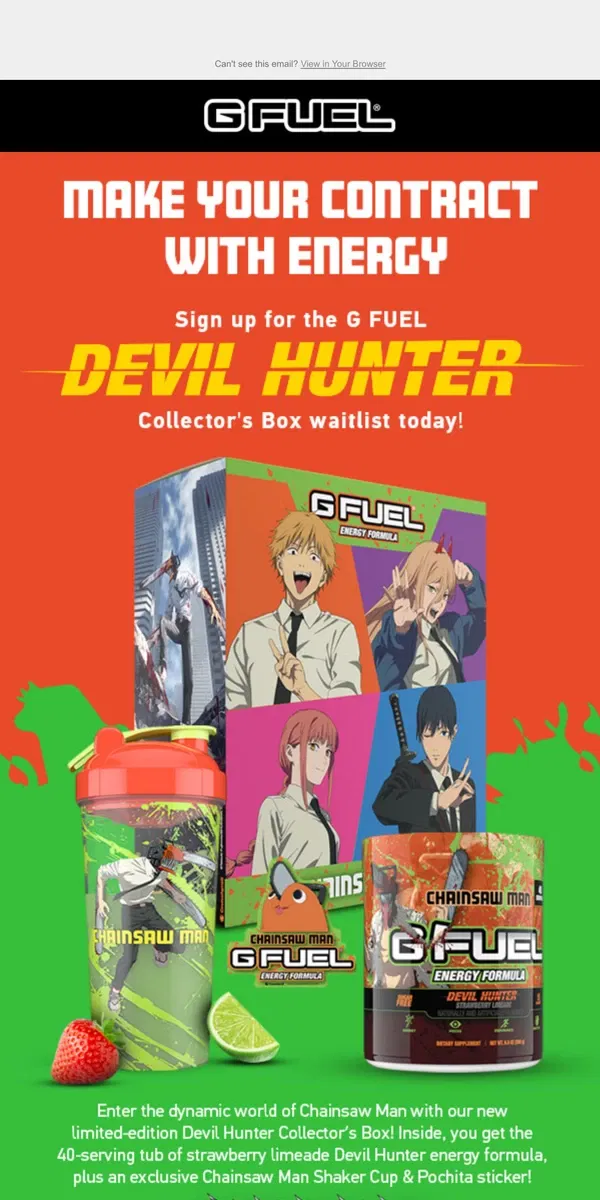 Email from G FUEL. G FUEL Chainsaw Man!