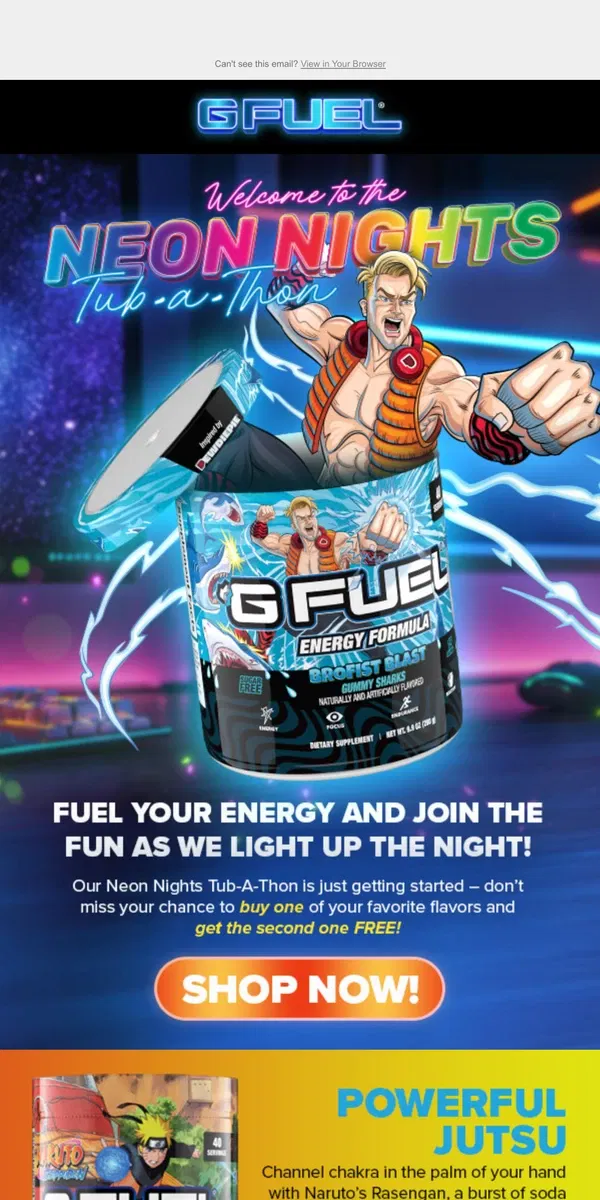 Email from G FUEL. Black Friday Glows On With More BOGO Flavors!