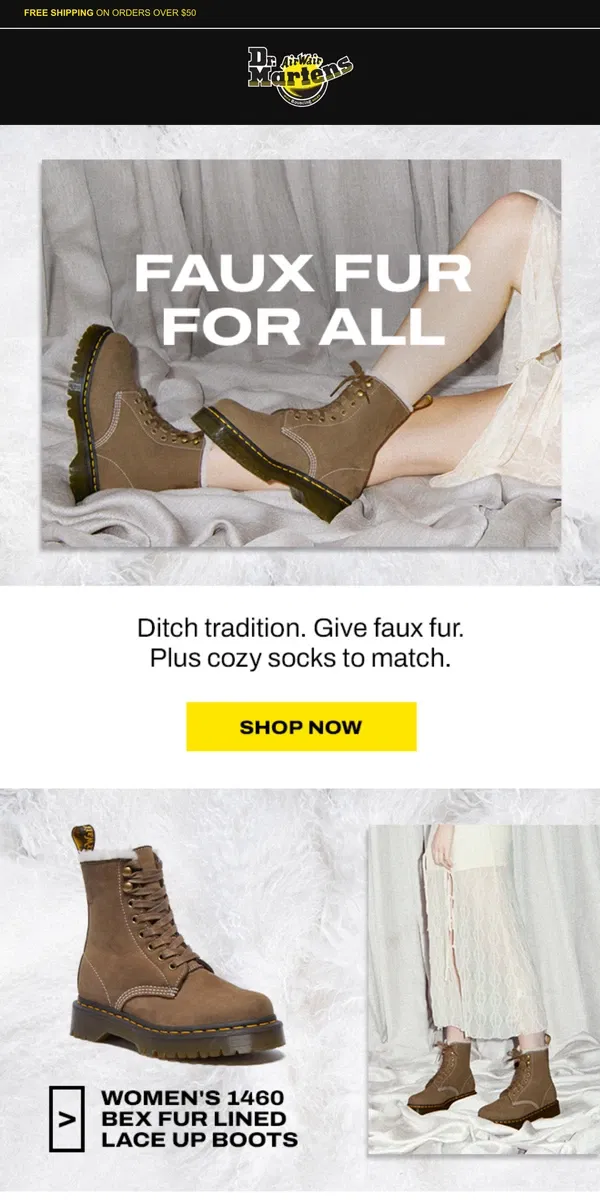 Email from Dr. Martens. Gifts that give cozy