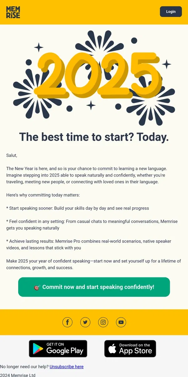 Email from Memrise. 🎯 Final day! Start now with 70% off and speak confidently by year’s end!