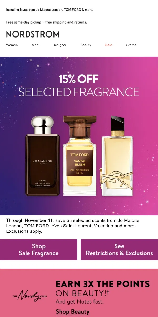 Email from Nordstrom. Save 15% on fragrance