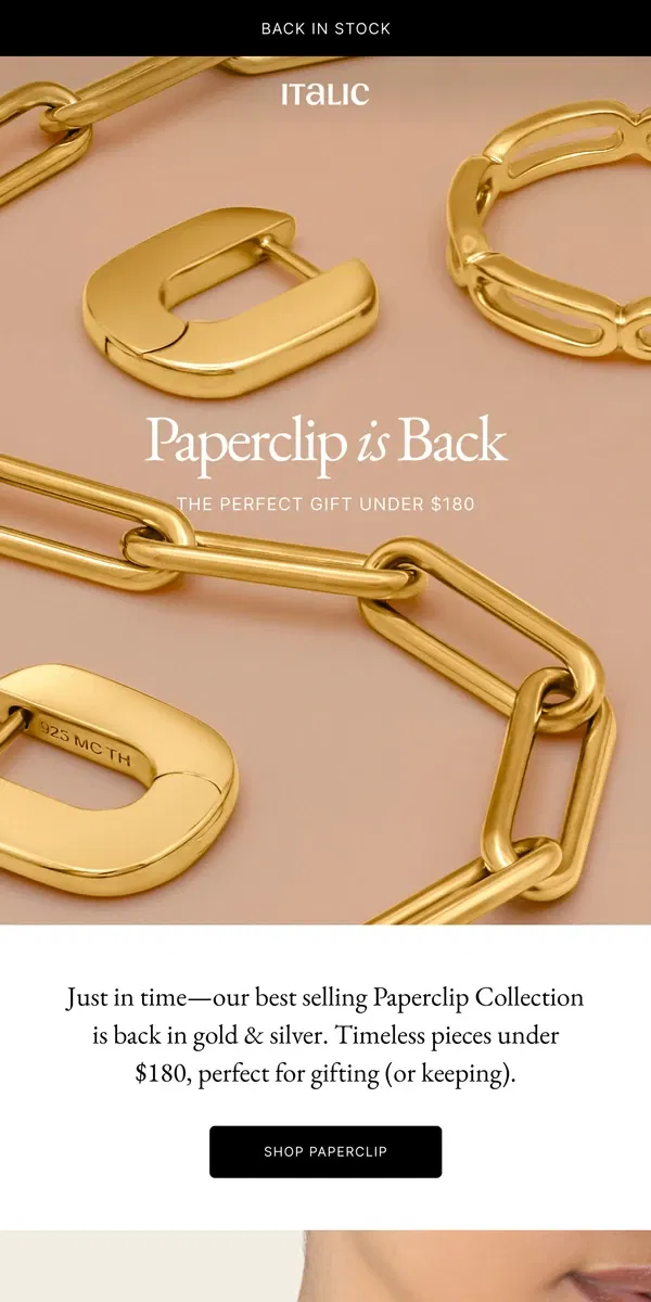 Email from Italic. BACK IN STOCK: Paperclip Collection