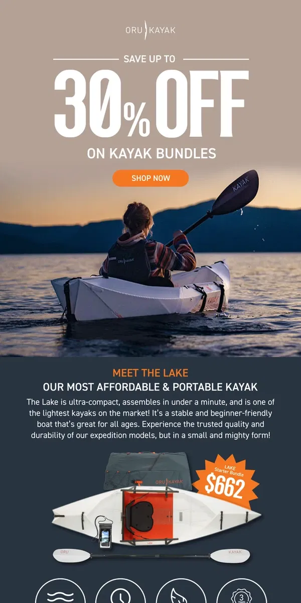 Email from Oru Kayak. Up to 30% Off | Bundles for all Skills & Budgets