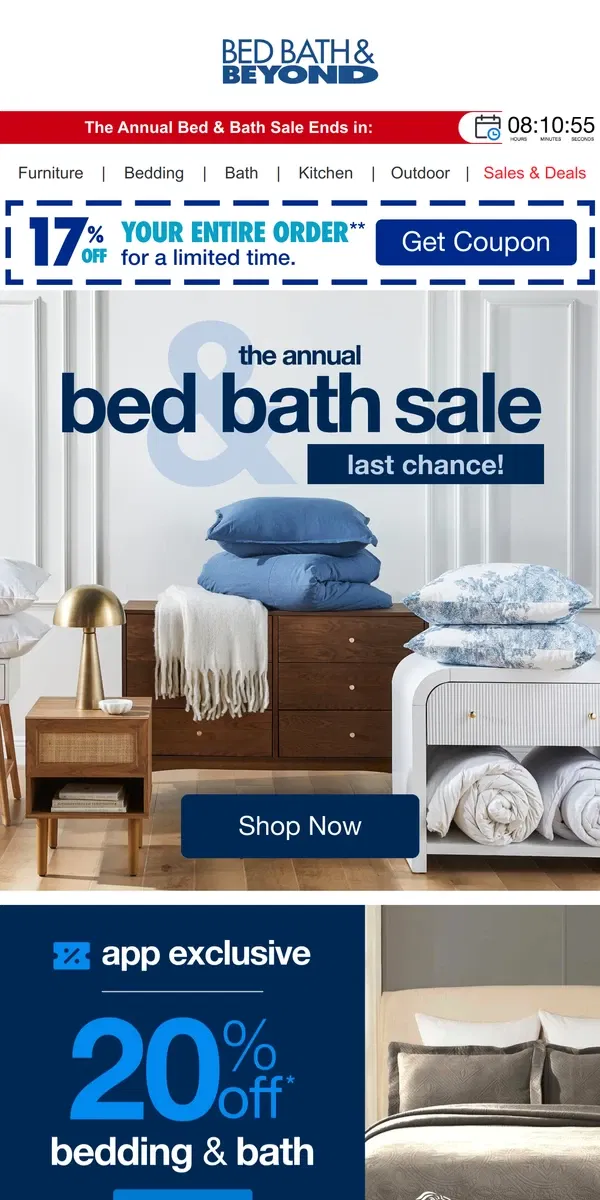 Email from Bed Bath & Beyond. LAST CALL! ⏰ Don't Miss Our Annual Bed & Bath Sale