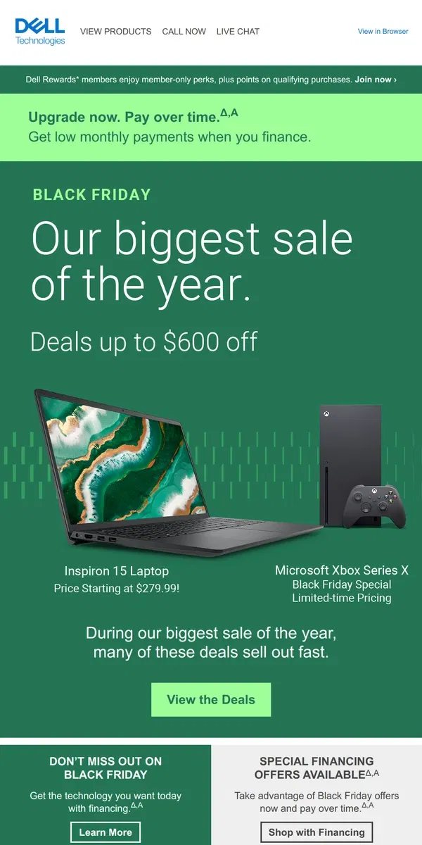 Email from Dell. The ultimate savings event. Black Friday limited-quantity deals are on!