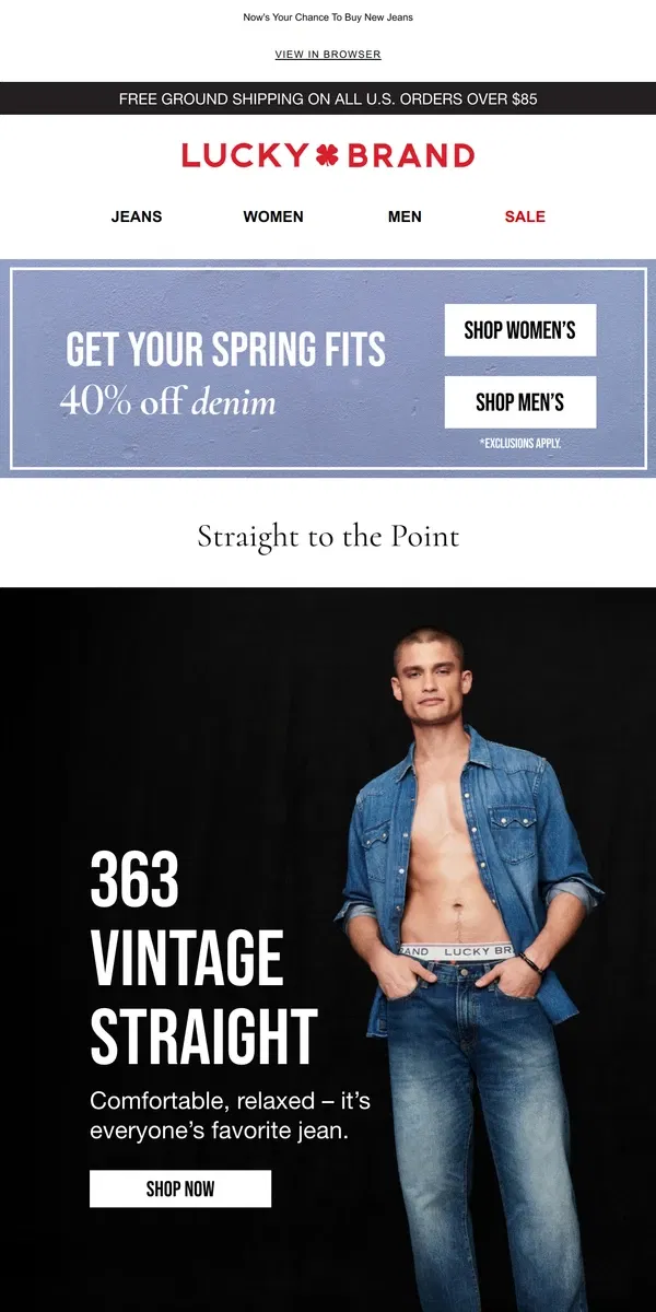 Email from Lucky Brand. Take 40% Off New Denim Fits