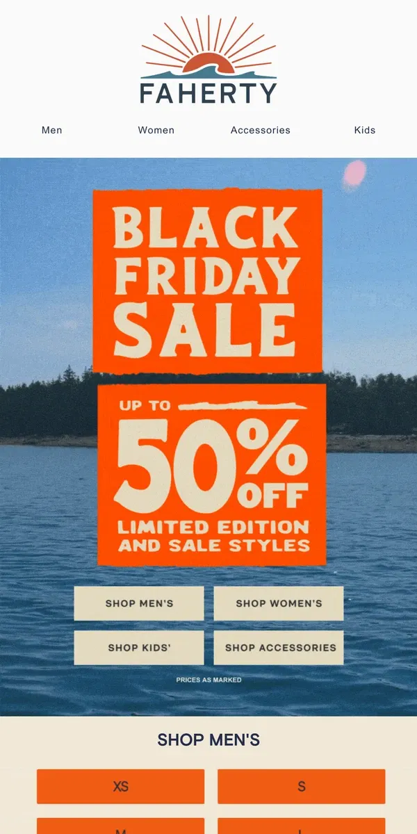 Email from Faherty. Shop Up To 50% Off Black Friday