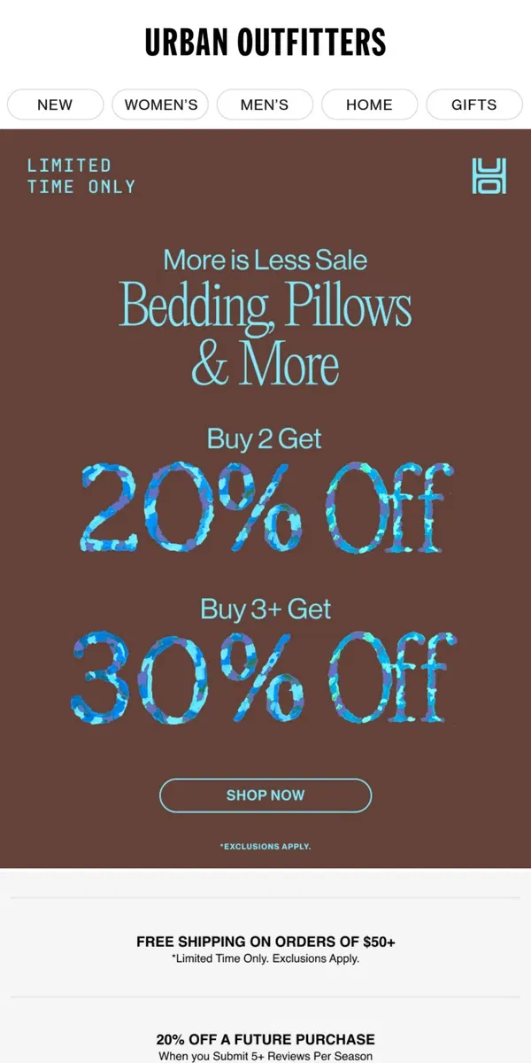 Email from Urban Outfitters. Up to 30% Off Bedding, Pillows & More