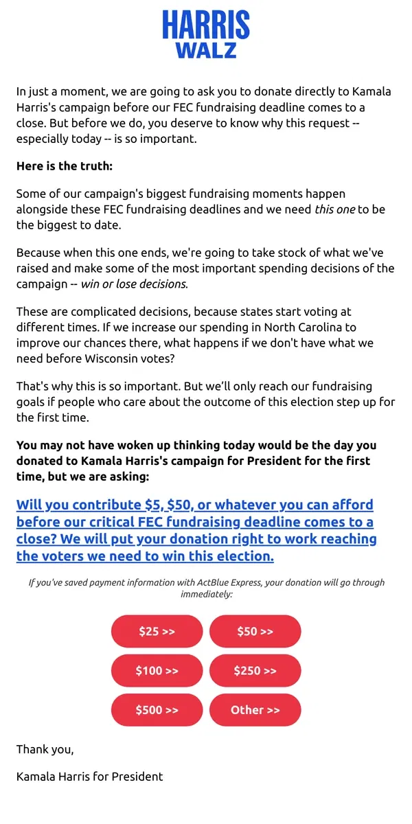 Email from Kamala Harris. Please let us explain