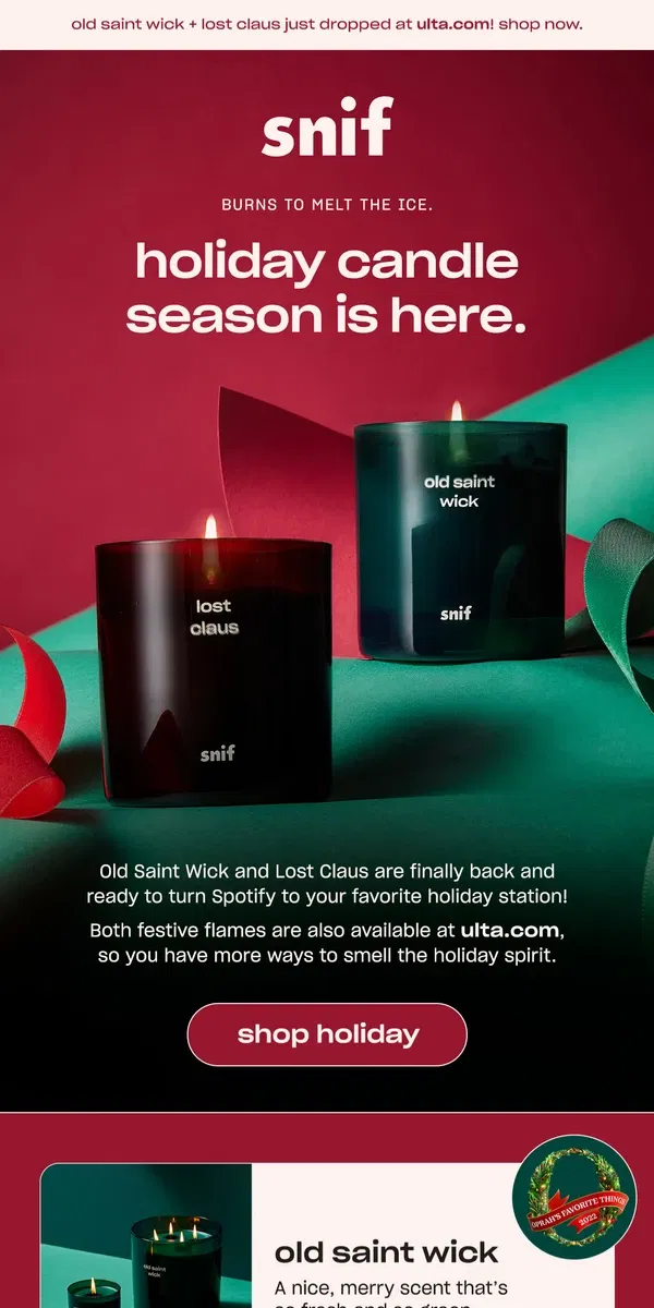 Email from Snif. Say hello to Old Saint Wick and Lost Claus!