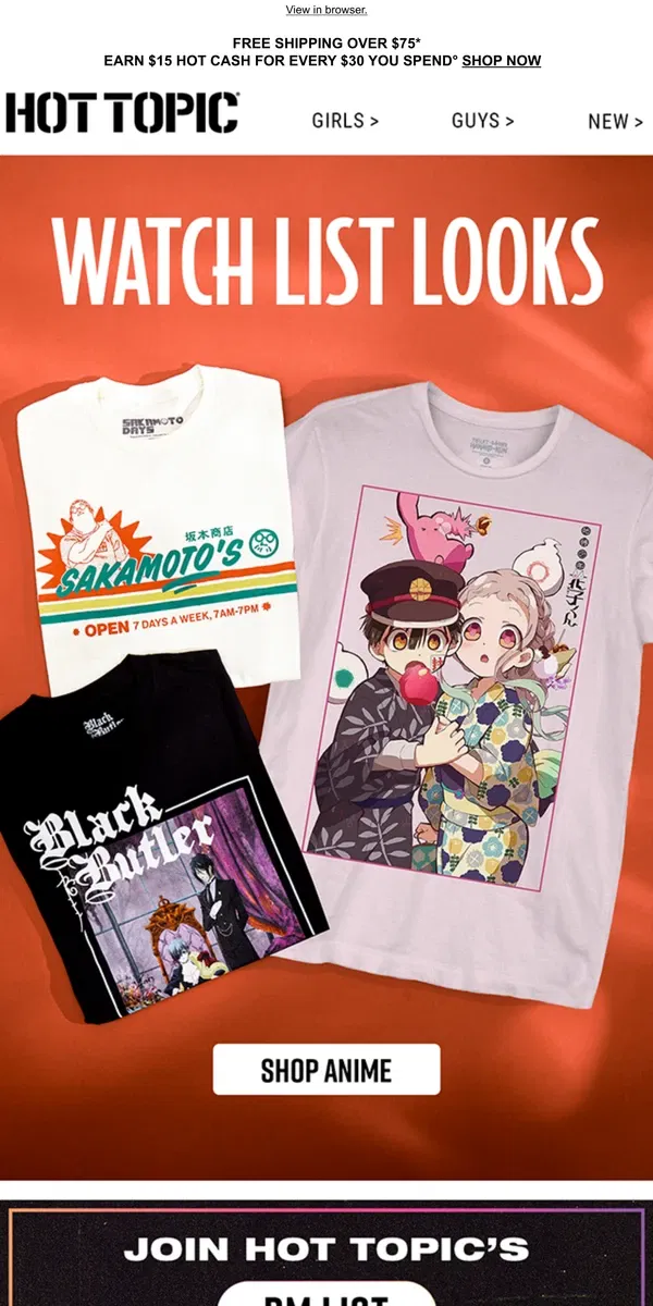 Email from Hot Topic. New anime styles to match your watch list 💻