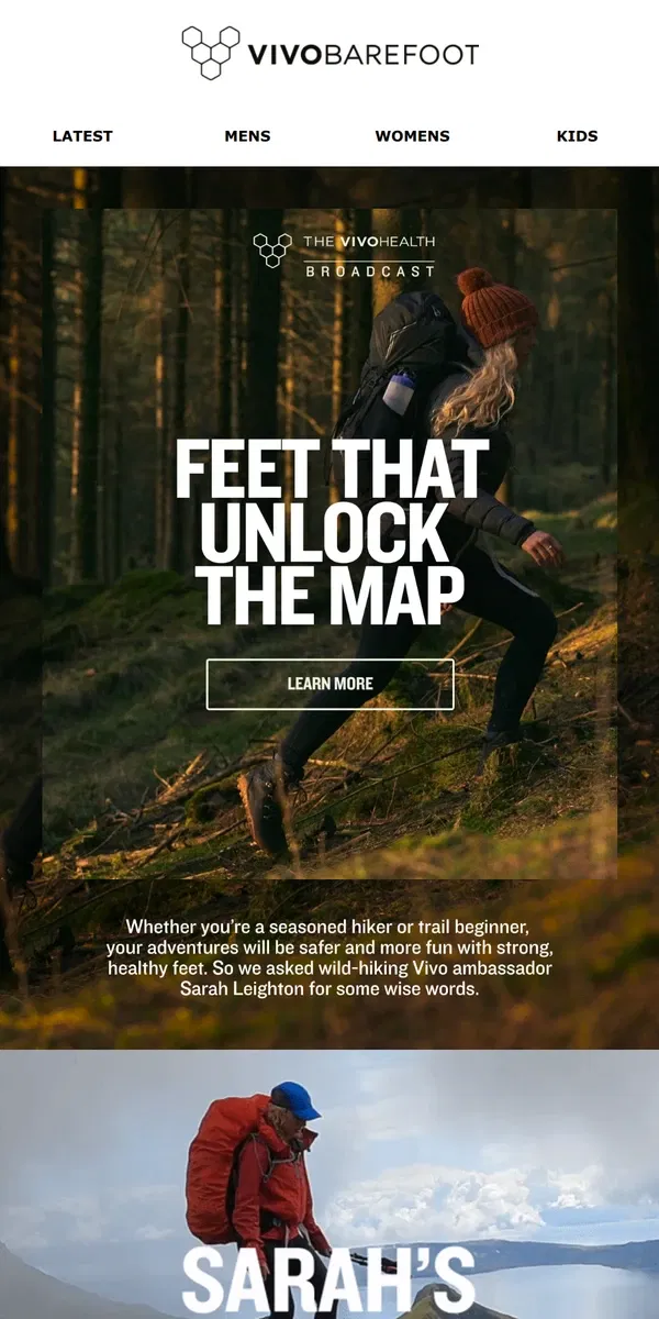 Email from Vivobarefoot. How to build healthy hiking feet