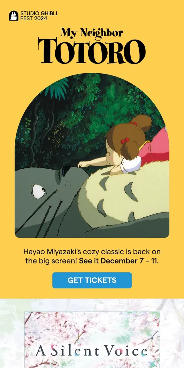 Email from GKIDS. Snuggle up with Totoro this weekend! ✨