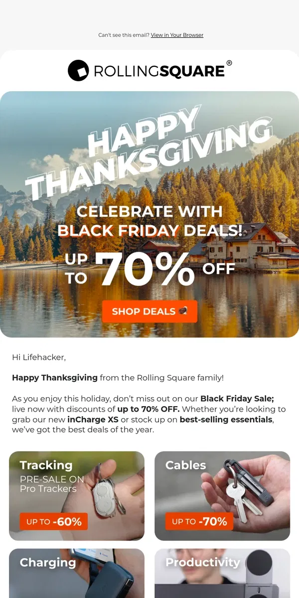 Email from Rolling Square. Black Friday you’ll be thankful for! 🛍️ 🦃