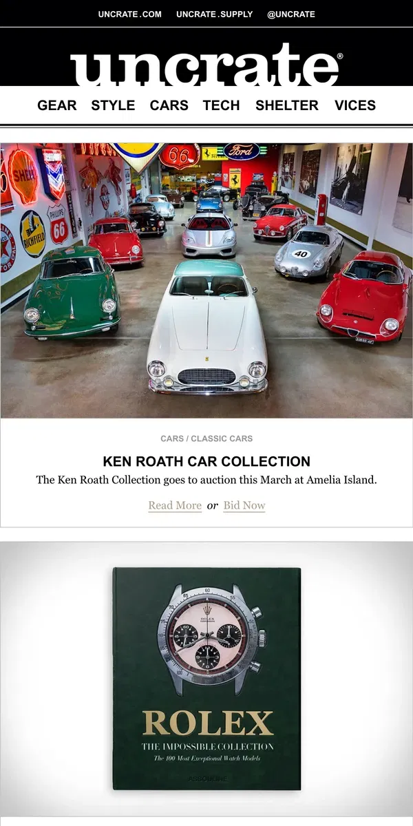 Email from Uncrate. Ken Roath Car Collection & more