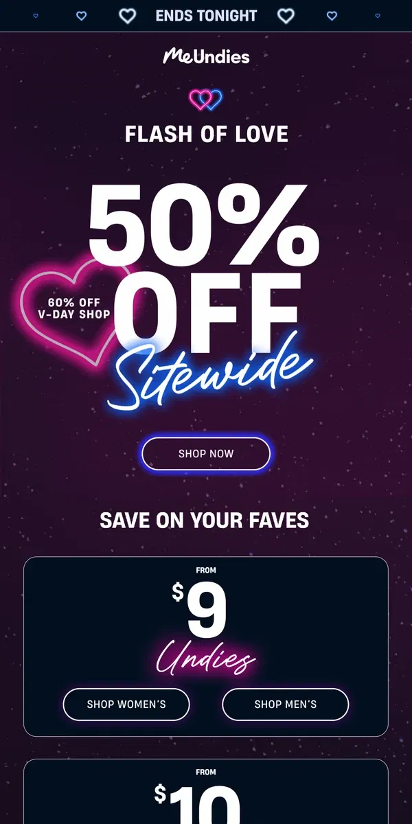 Email from MeUndies. LAST DAY: 50% Off Sitewide