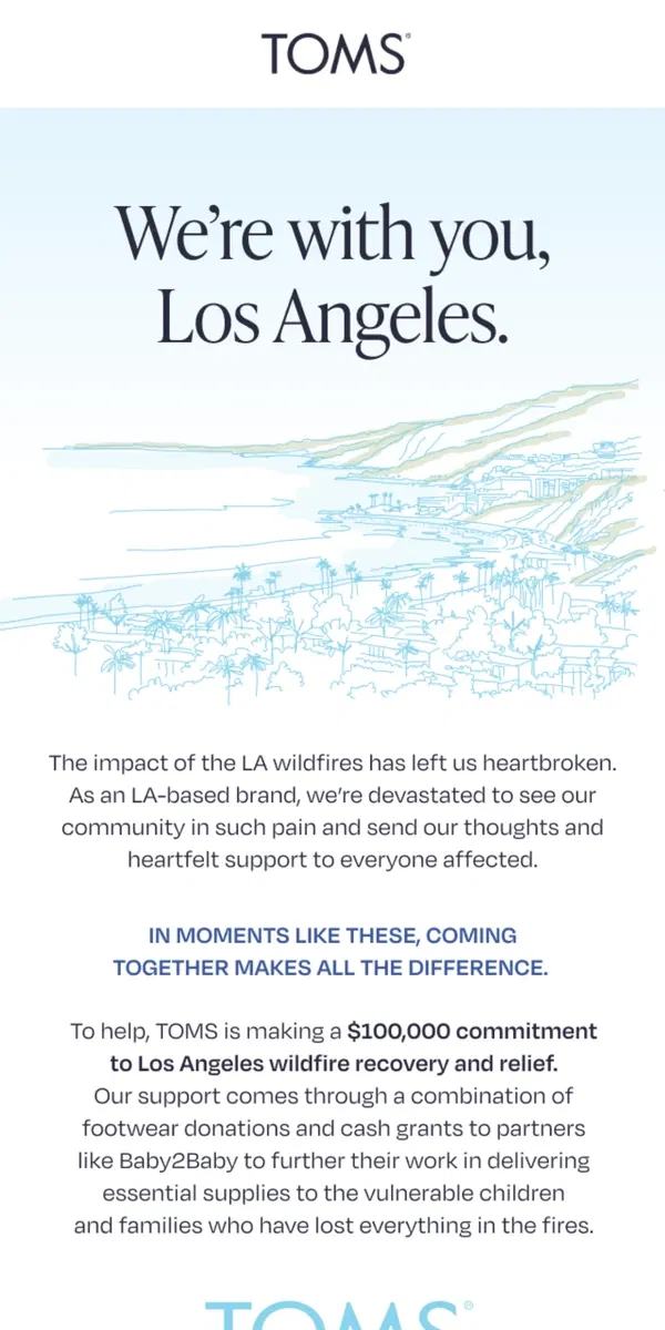 Email from TOMS. We're With You, Los Angeles